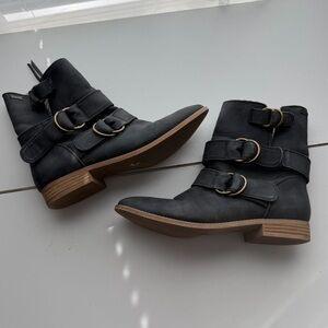 Roxy Charcoal Ankle Boots with Buckle Accents